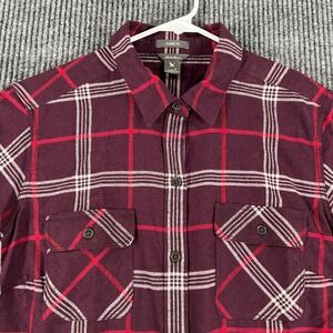 Eddie Bauer Shirt Womens Small Purple Plaid Long Sleeve Button Up Outdoor Casual